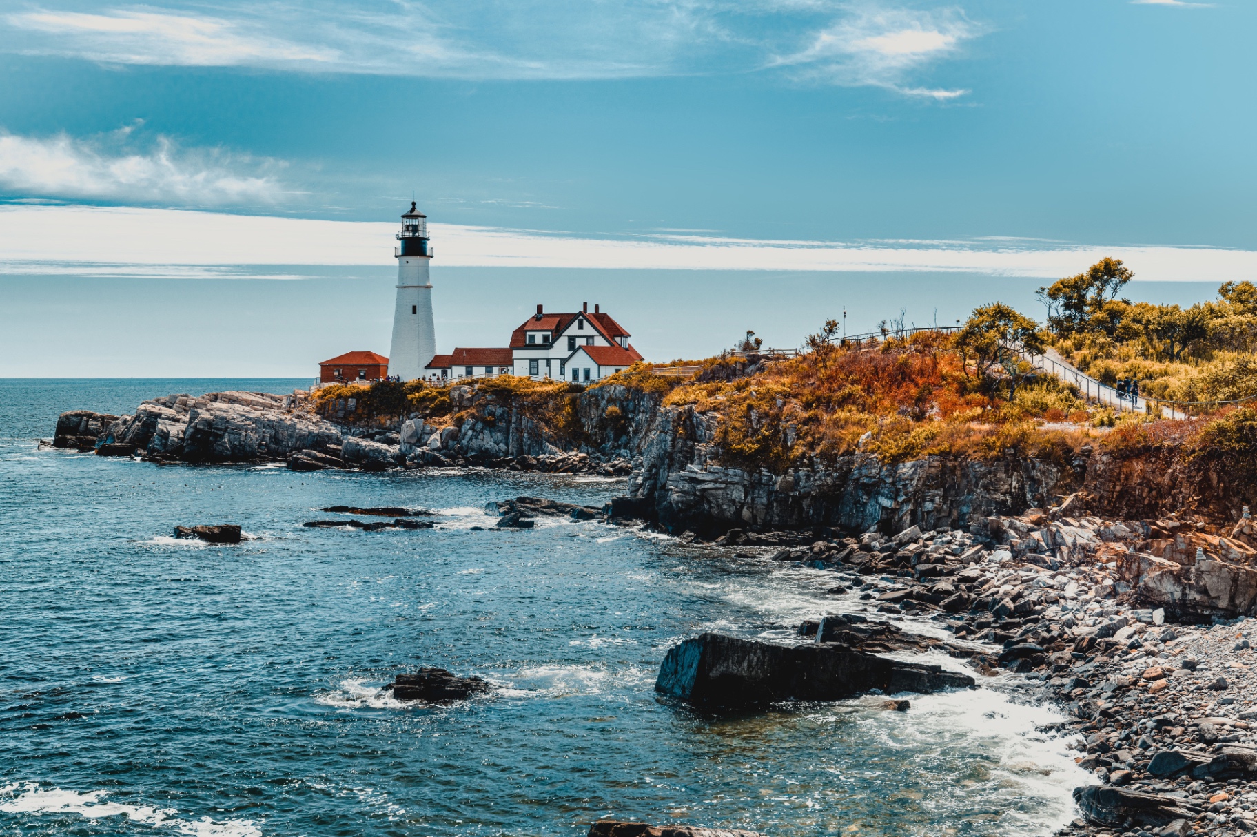 A Maine lighthouse on the rocky coast